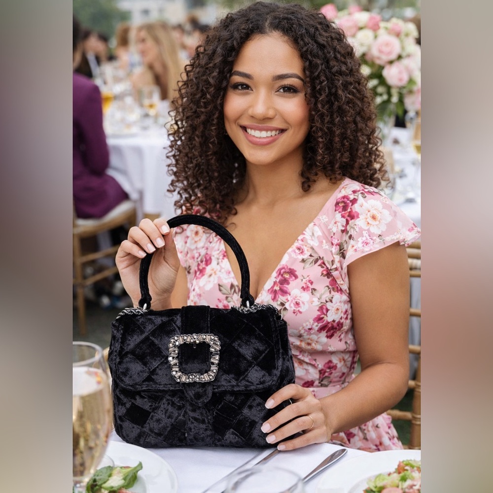 Brand New Sam Edelman Black Velvet Quilted Handbag